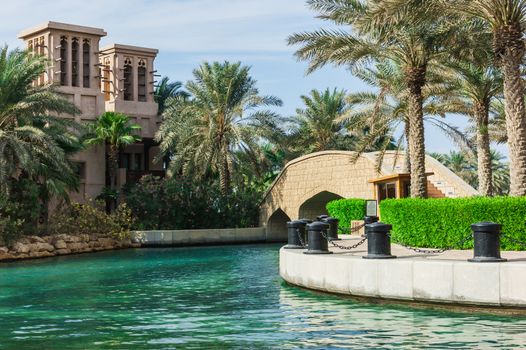 DUBAI, UAE - NOVEMBER 15: View of the  Souk Madinat Jumeirah.Madinat Jumeirah encompasses two hotels and clusters of 29 traditional Arabic houses. Nov 15, 2012 in Dubai