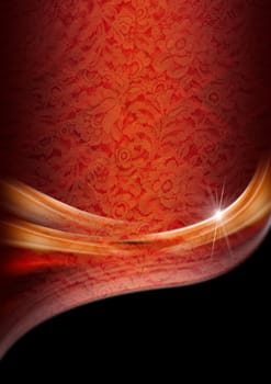 Red and orange texture with ornate floral seamless with waves and black background