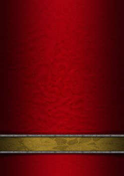 Template of red texture with ornate floral seamless and gold floral plaque with silver frame

