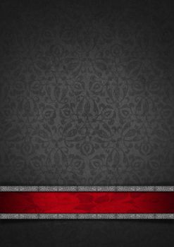 Template of gray velvet and texture with ornate floral seamless and red plaque with silver frame

