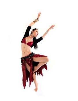 exotic young belly dancer, oriental dance isolated on white background