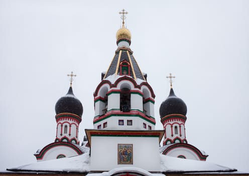 Domes of Trinity church in Old Cheremushki. Moscow.