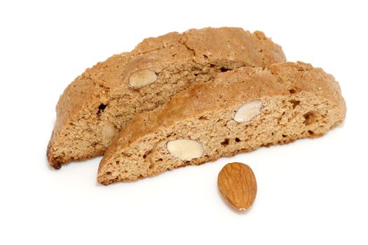 Delicious cantuccini cookies close up isolated on white background