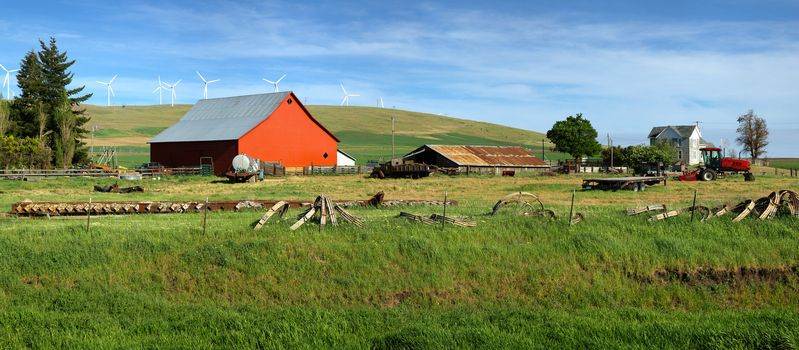 Red barn in a country farm eastern Washington Pacific NW.