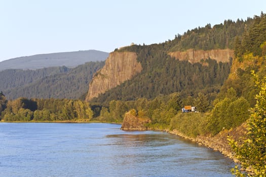 Vista House at Crown point Columbia river Gorge Oregon.