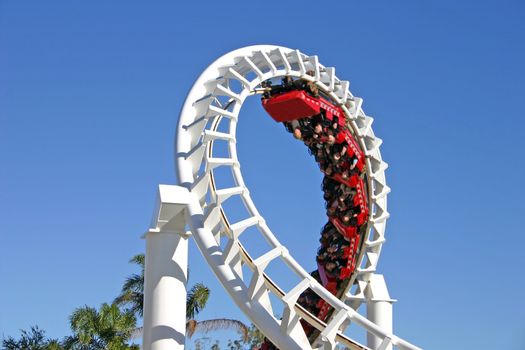 The thrills of a 360 degree turn on a rollercoaster.
