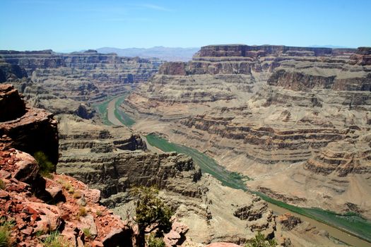 The view from Guano Point on the Grand Canyon West Rim overlooking the Colorado River.