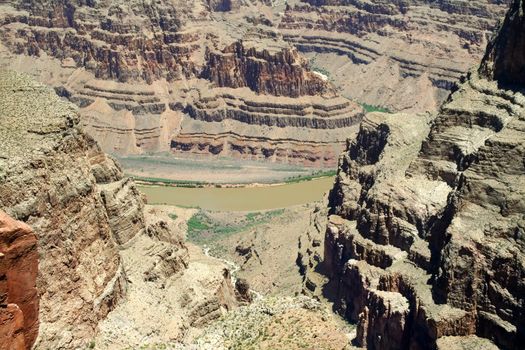 View of West Rim Grand Canyon from the glass skywalk observation platform.