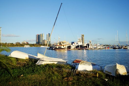 View across the Broadwater at Southport on the Gold Coast Australia in the early morning light.