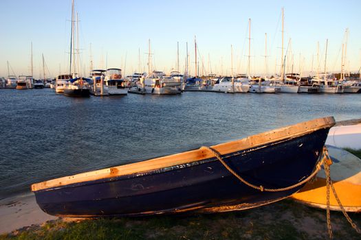 Late afternoon light on a dinghy by the marina.