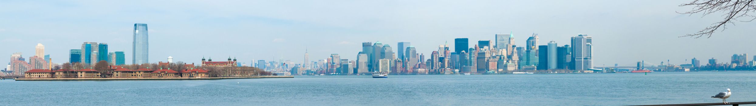 view of New York City from Liberty Island