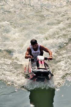 Ales - France - on July 14th, 2013 - Championship of France of Jet Ski on the river Gardon. lifting category or freestyle