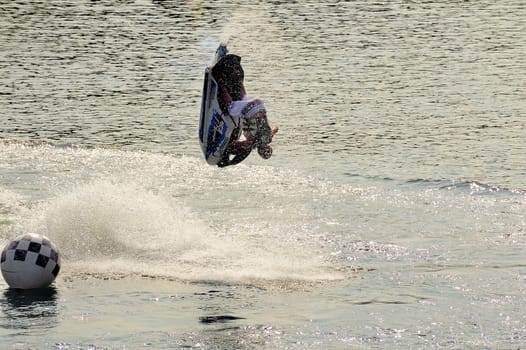 Ales - France - on July 14th, 2013 - Championship of France of Jet Ski on the river Gardon. lifting category or freestyle