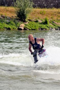 Ales - France - on July 14th, 2013 - Championship of France of Jet Ski on the river Gardon. lifting category or freestyle