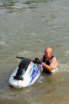 Ales - France - on July 14th, 2013 - Championship of France of Jet Ski on the river Gardon. lifting category or freestyle