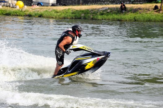 Ales - France - on July 14th, 2013 - Championship of France of Jet Ski on the river Gardon. lifting category or freestyle