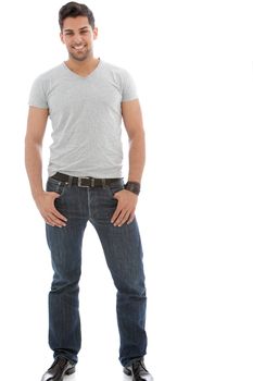 Indian American man standing with hands on his pocket