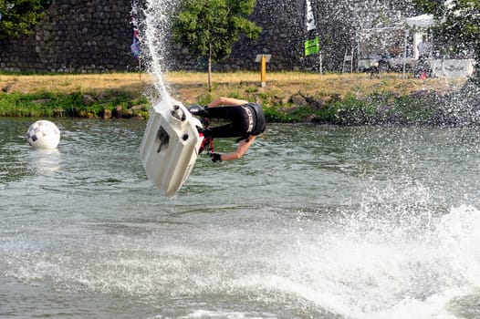 Ales - France - on July 14th, 2013 - Championship of France of Jet Ski on the river Gardon. lifting category or freestyle