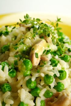 Delightful chicken and pea risotto ready to serve.