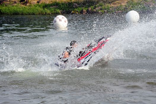 Ales - France - on July 14th, 2013 - Championship of France of Jet Ski on the river Gardon. lifting category or freestyle