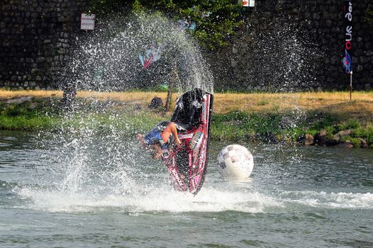 Ales - France - on July 14th, 2013 - Championship of France of Jet Ski on the river Gardon. lifting category or freestyle