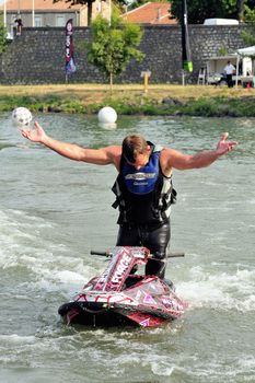 Ales - France - on July 14th, 2013 - Championship of France of Jet Ski on the river Gardon. lifting category or freestyle