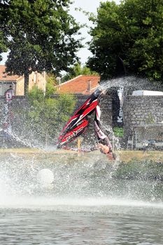 Ales - France - on July 14th, 2013 - Championship of France of Jet Ski on the river Gardon. lifting category or freestyle