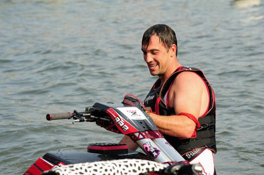 Ales - France - on July 14th, 2013 - Championship of France of Jet Ski on the river Gardon. lifting category or freestyle