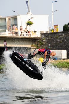 Ales - France - on July 14th, 2013 - Championship of France of Jet Ski on the river Gardon. lifting category or freestyle