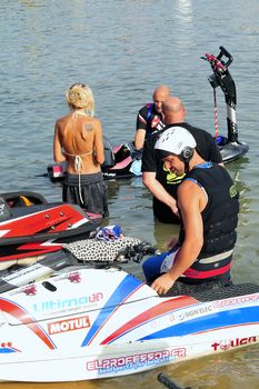 Ales - France - on July 14th, 2013 - Championship of France of Jet Ski on the river Gardon. lifting category or freestyle