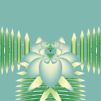 Elegant fractal design, abstract psychedelic art, blue rose in green garden