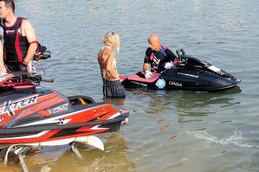 Ales - France - on July 14th, 2013 - Championship of France of Jet Ski on the river Gardon. lifting category or freestyle