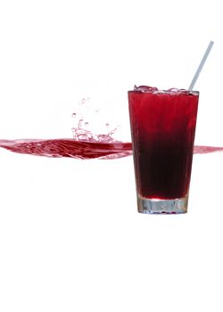 refreshing fruity drink or cranberry juice on white background