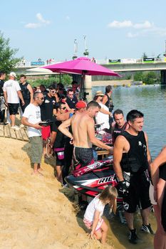 Ales - France - on July 14th, 2013 - Championship of France of Jet Ski on the river Gardon. lifting category or freestyle