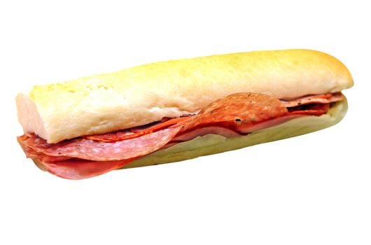 italian submarine sandwich with lots of meat for lunch isolated on white
