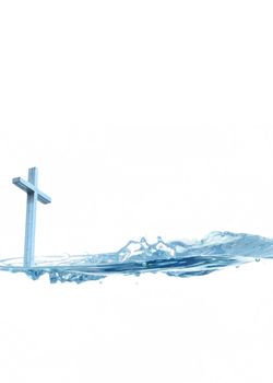 Holy water concept with a Christian cross and blue water
