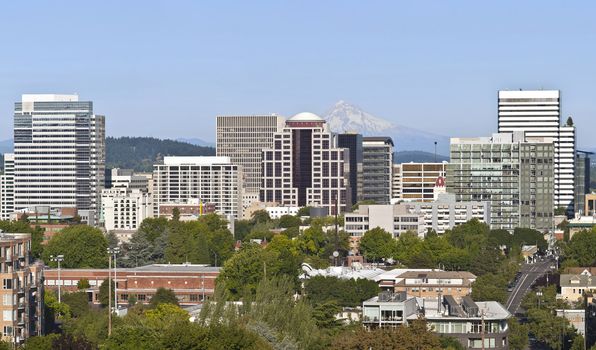 Portland Oregon downtown skyline and Mt. Hood.
