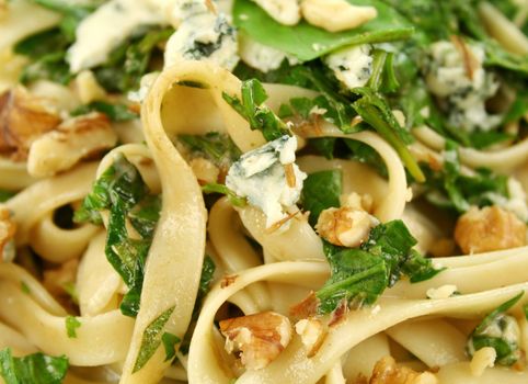 Fettucini with spinach blue cheese and walnuts
