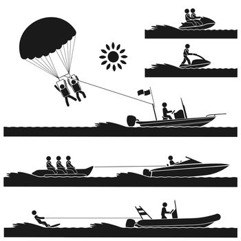 Different kinds of exciting water sports on the sea
