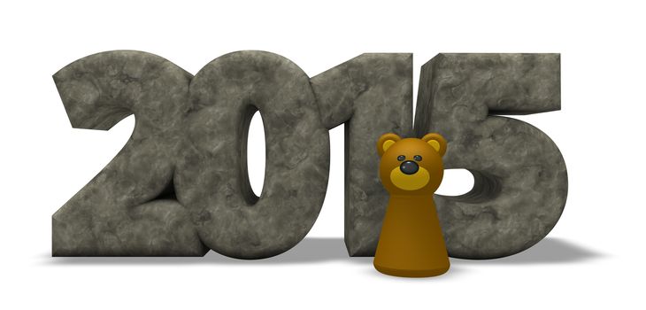 stone year number 2015 and bear - 3d illustration