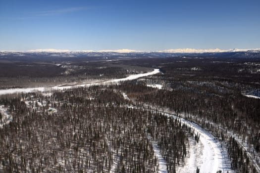 alaska landscape in winter as seen from a plane