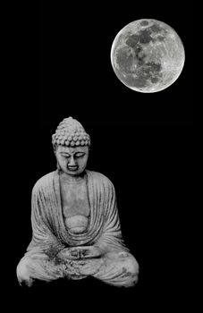 A buddhism concept of a full moon meditation with buddha and sky