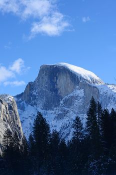 half done, an iconic landmark of yosemite national park, in winter