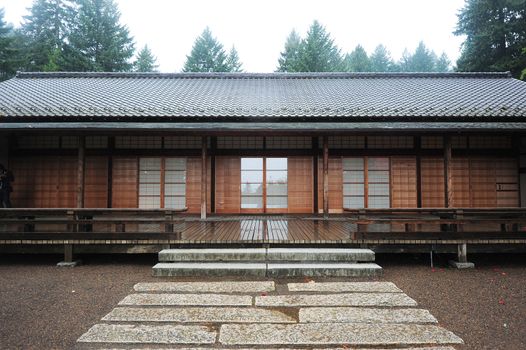 japanese style historic building in japanese garden