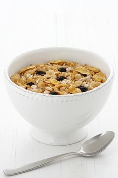 Delicious and nutritious lightly toasted breakfast muesli or granola cereal.