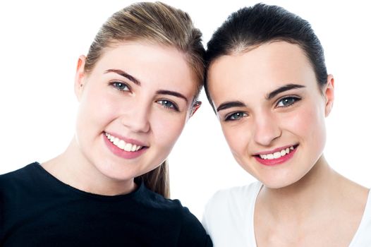 Picture of two smiling caucasian teen models