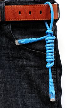 USB cable on jeans background