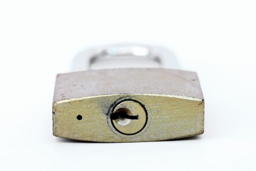 close up shot of old lock isolated on a white background