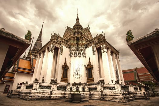 Ancient buddhist temple on cloudy day, Bangkok,Thailand