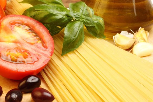 Ingredients for cooking italian pasta close up